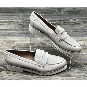 Franco Sarto Cedra Beige Loafers Leather Slip-On Chunky Platforms Size 10 M